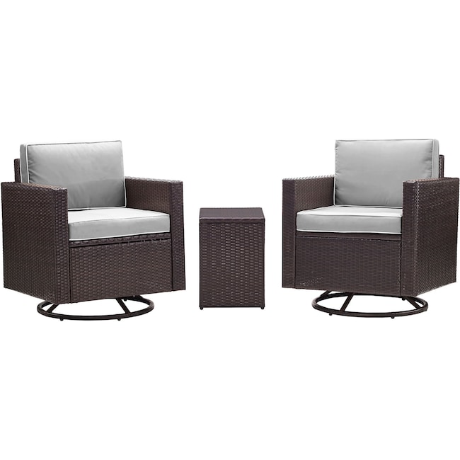 Outdoor Furniture - Aldo Set of 2 Outdoor Swivel Chairs and End Table