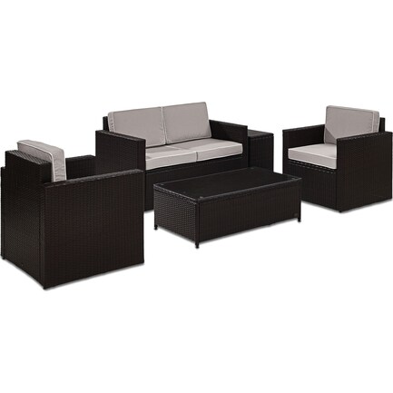 Aldo Outdoor Loveseat, 2 Chairs, Coffee Table, and End Table Set - Gray