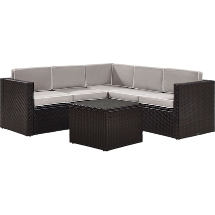 Aldo 6-Piece Outdoor Sectional and Table Set - Gray