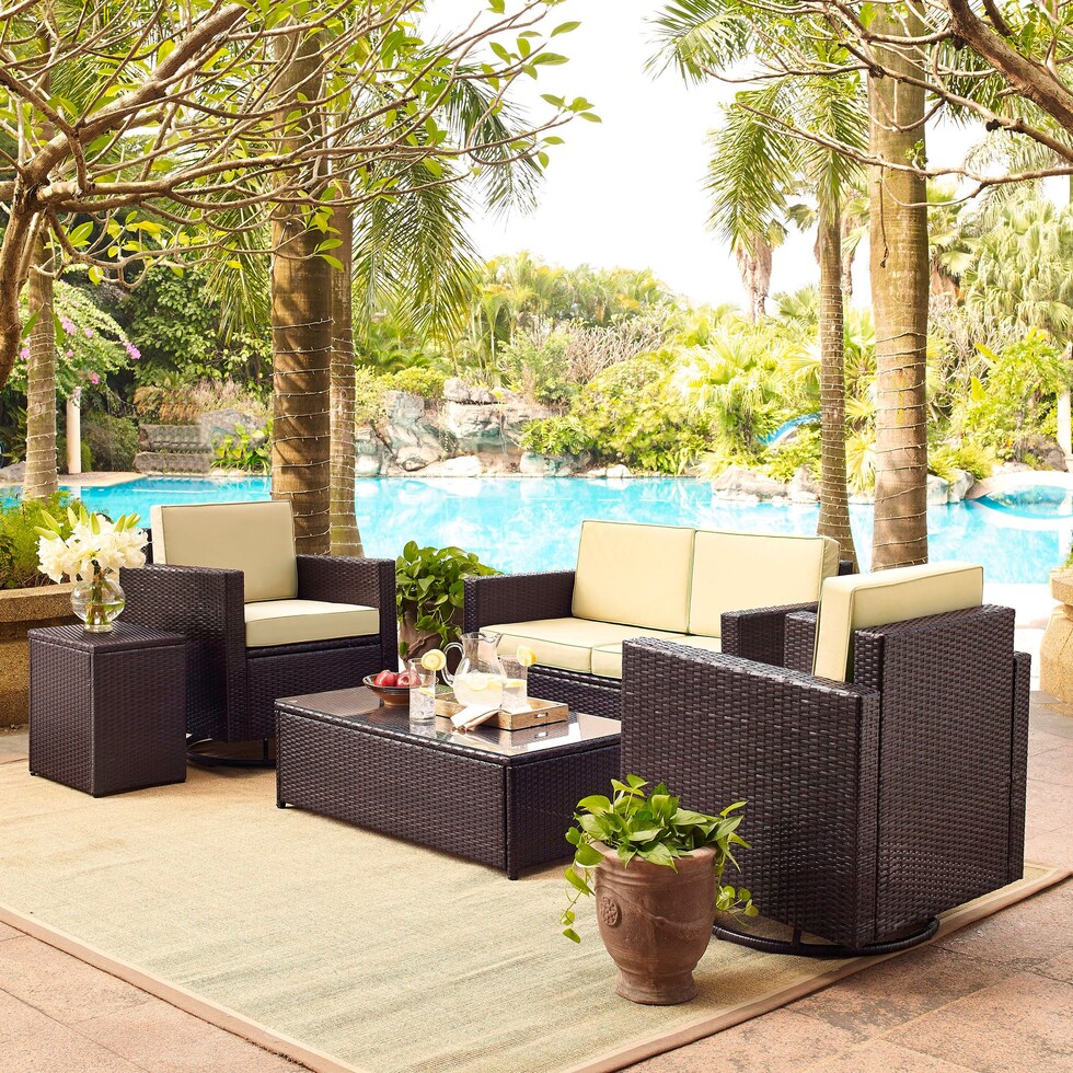 aldo outdoor light brown outdoor loveseat set   