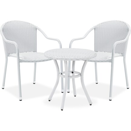 Aldo Outdoor Café Table and 2 Arm Chairs - White