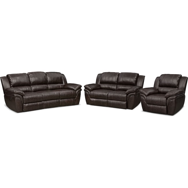 Living Room Furniture - Aldo Manual Reclining Sofa, Loveseat and Recliner