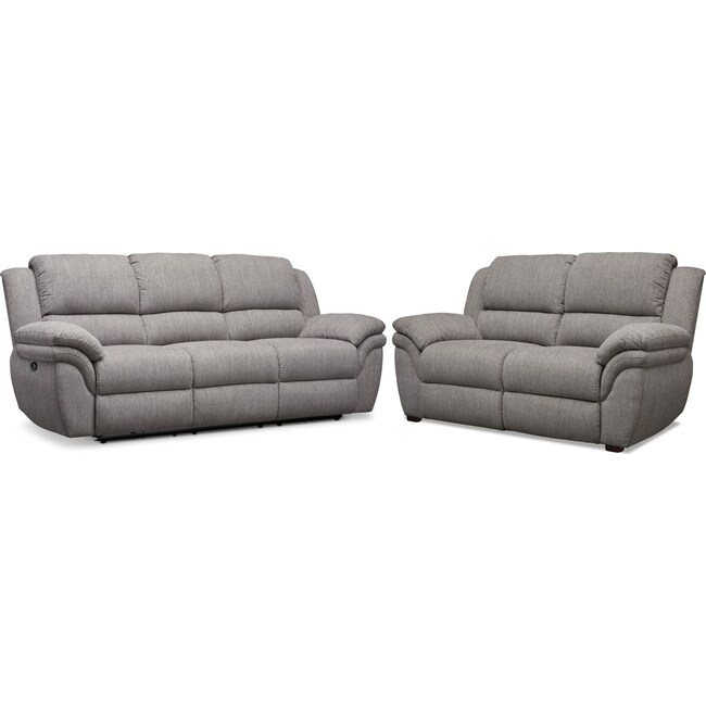 Living Room Furniture - Aldo Power Reclining Sofa and Stationary Loveseat Set