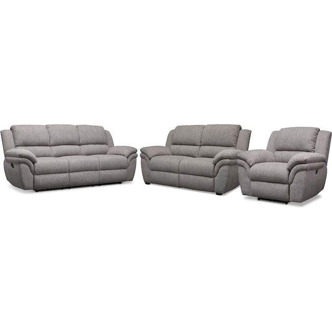 Living Room Furniture - Aldo Manual Reclining Sofa, Manual Recliner and Stationary Loveseat