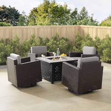 Aldo Set of 4 Outdoor Swivel Chairs and Fire Table Set - Gray
