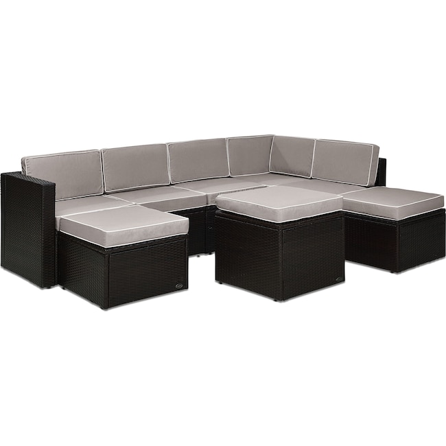 Outdoor Furniture - Aldo 7-Piece Outdoor Sectional and Ottoman Set