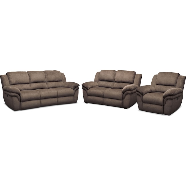 Living Room Furniture - Aldo Power Reclining Sofa, Power Recliner, and Stationary Loveseat