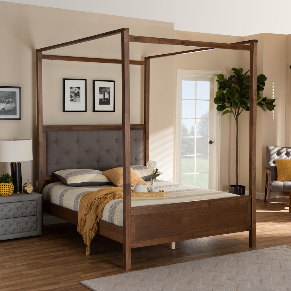 alejandra gray walnut queen bed   