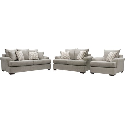 Alex Sofa, Loveseat and Chair - Gray