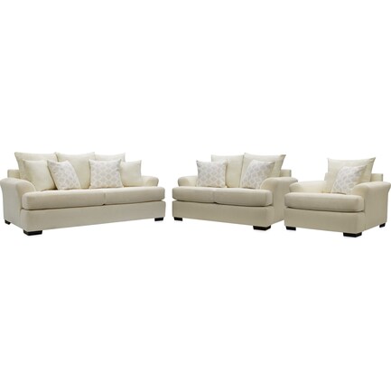 Alex Sofa, Loveseat and Chair - Ivory