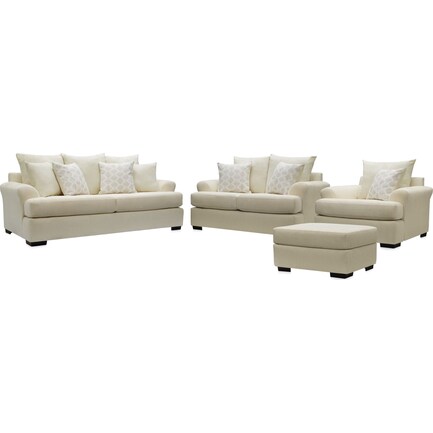 Alex Sofa, Loveseat, Chair and Ottoman - Ivory