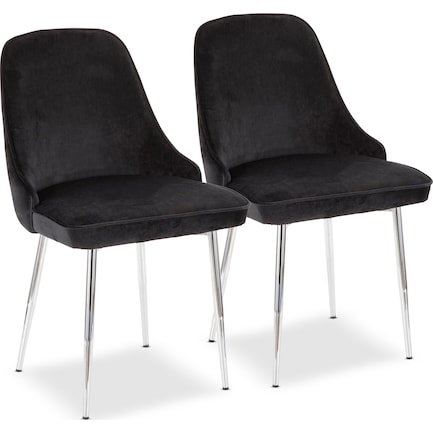 Ali Set of 2 Dining Chairs - Black Velvet/Chrome