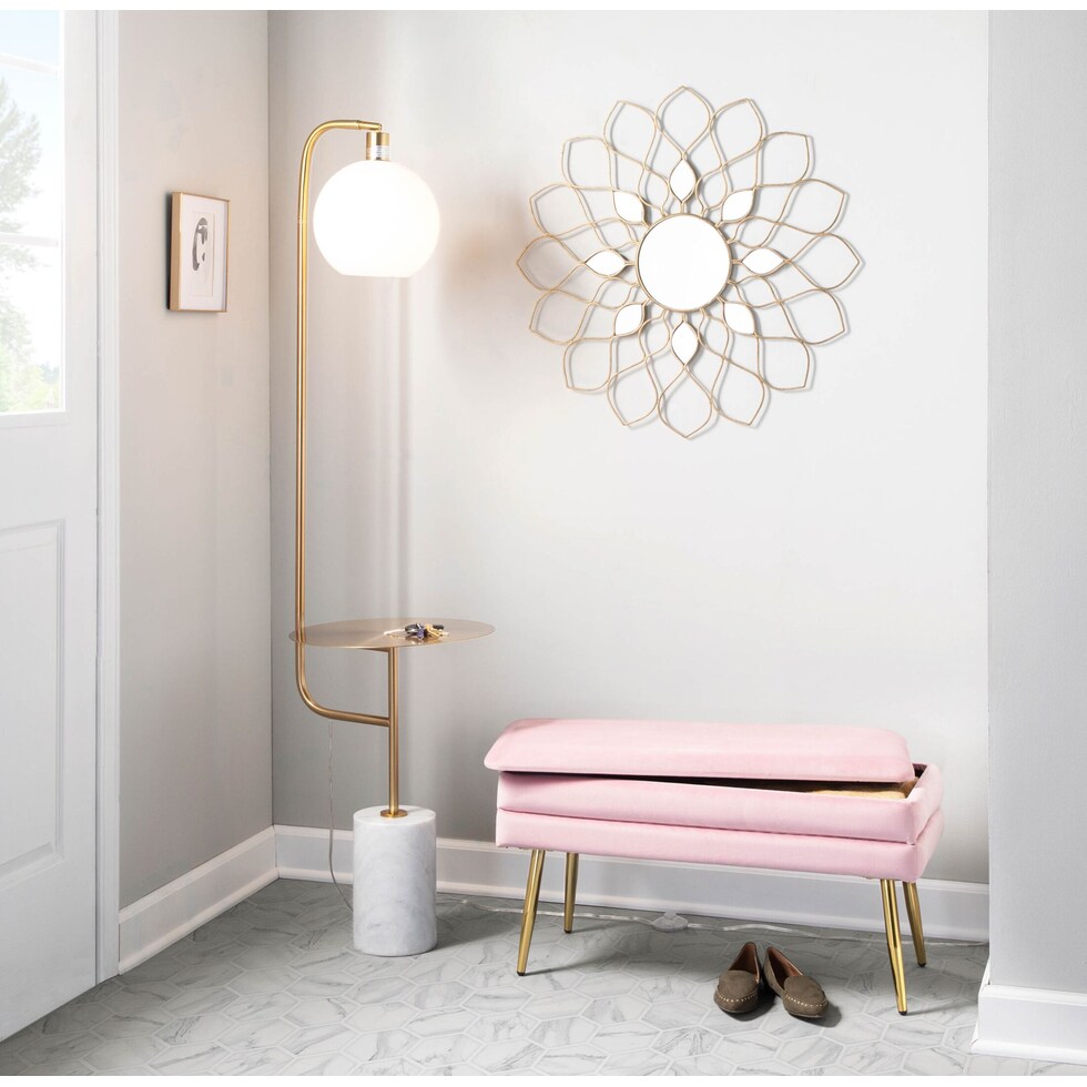 alistair gold pink storage bench   