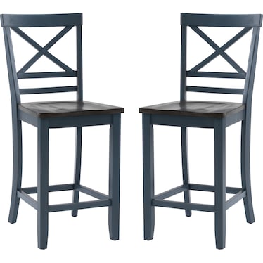 Aliza Wood Counter-Height Stool Blue Set Of 2