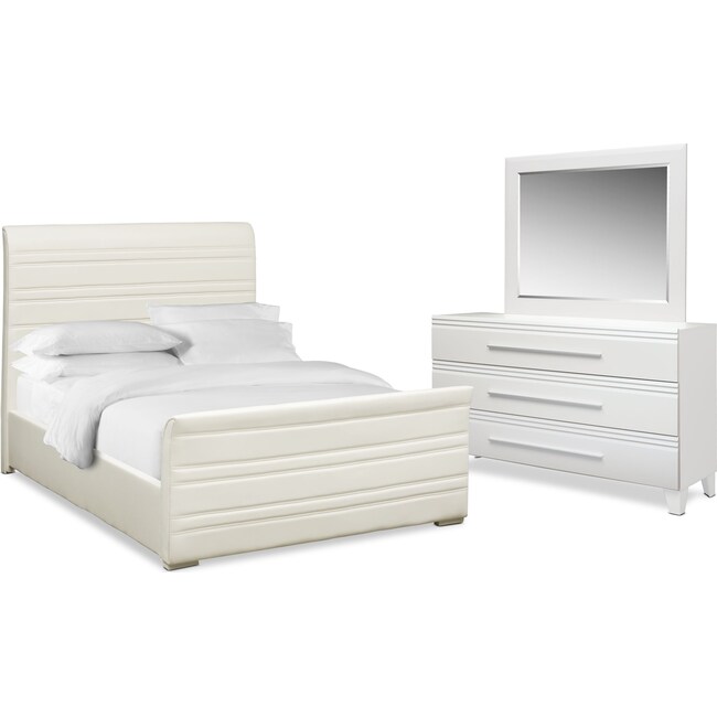 Bedroom Furniture - Allori 5-Piece Upholstered Bedroom Set with Dresser and Mirror