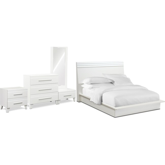 Bedroom Furniture - Allori 6-Piece Panel Bedroom Set with Nightstand, Chest and Dressing Mirror