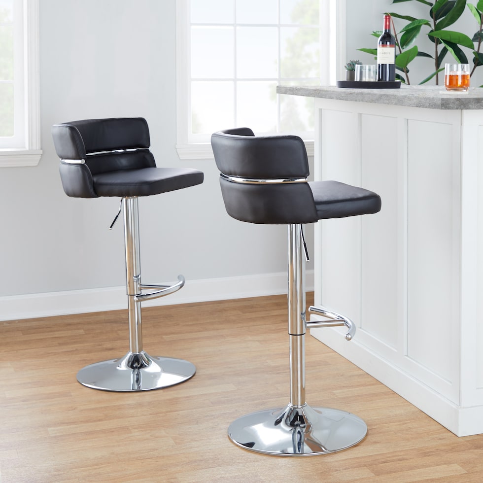 anabelle black vegan leather chrome bar stool   