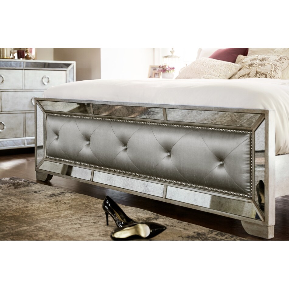 Angelina 6Piece Upholstered Bedroom Set with Nightstand, Dresser and Mirror American