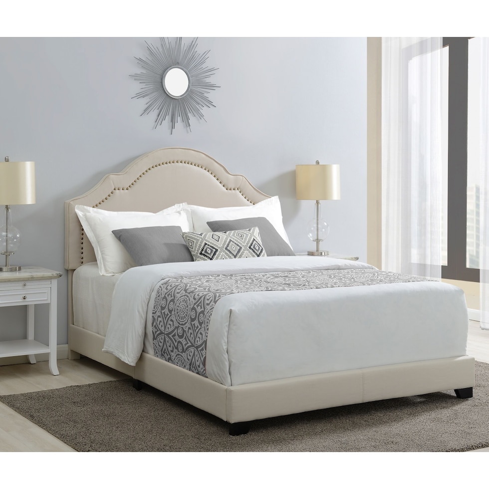 archie light brown queen upholstered bed   