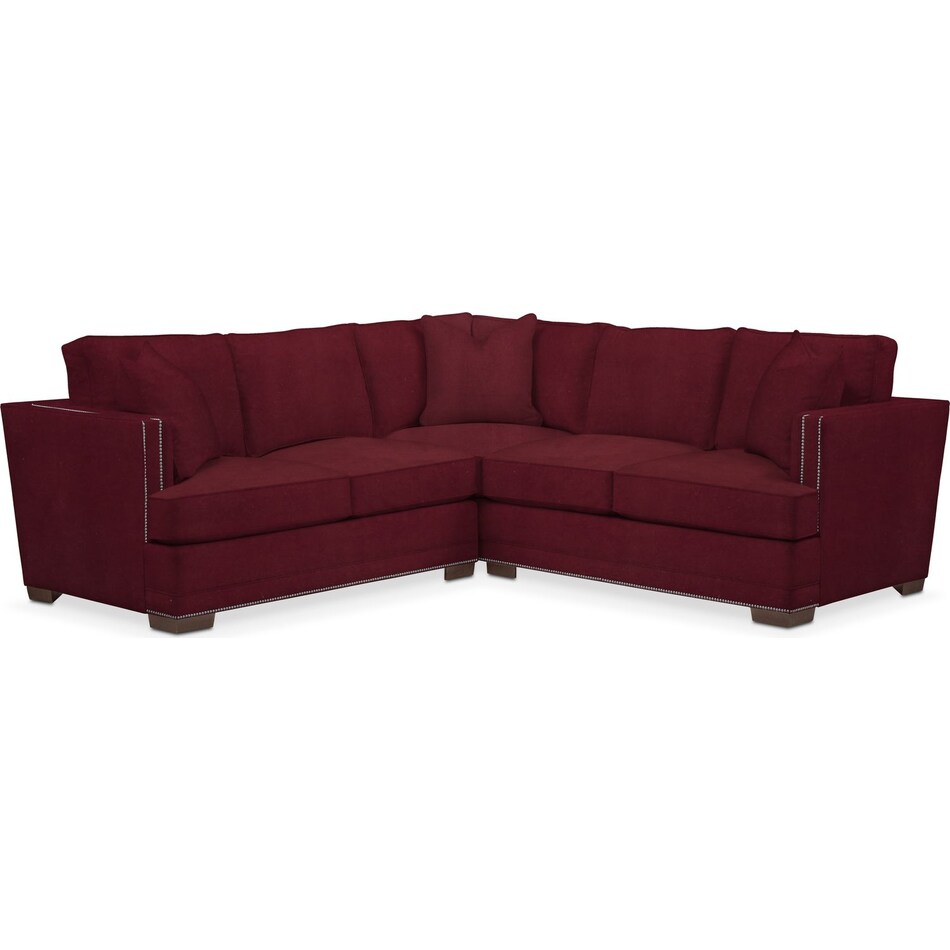 arden red  pc sectional with right facing loveseat   