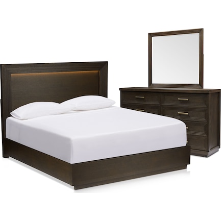 Arielle 5-Piece Queen Bedroom Set with Panel Bed, Dresser and Mirror - Tabacco