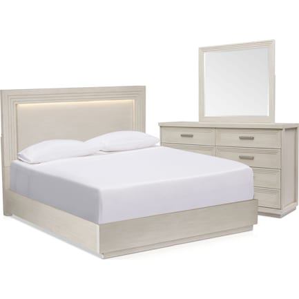 Arielle 5-Piece King Bedroom Set with Panel Bed, Dresser and Mirror - Parchment