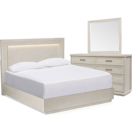 Arielle 5-Piece Queen Bedroom Set with Panel Bed, Dresser and Mirror - Parchment
