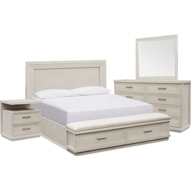 Arielle 6-Piece Bedroom Set with Storage Bed, Charging Nightstand, Dresser and Mirror