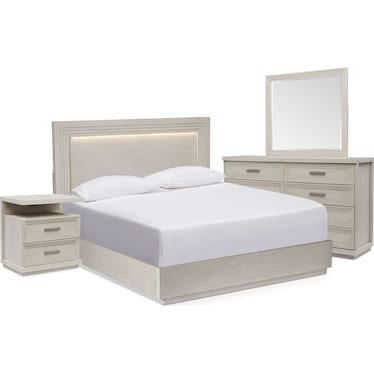 Arielle 6-Piece Bedroom Set with Panel Bed, Charging Nightstand, Dresser and Mirror