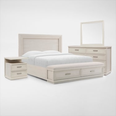 Arielle 6-Piece Bedroom Set with Storage Bed, Charging Nightstand, Dresser and Mirror