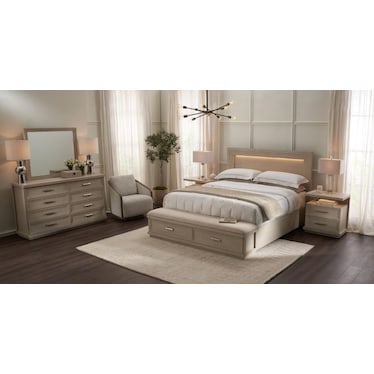 Arielle 6-Piece Bedroom Set with Storage Bed, Charging Nightstand, Dresser and Mirror