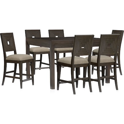 Arielle Counter-Height Dining Table and 6 Counter-Height Stools - Tobacco