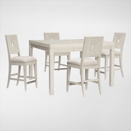 Arielle Counter-Height Dining Table and 4 Counter-Height Stools - Parchment