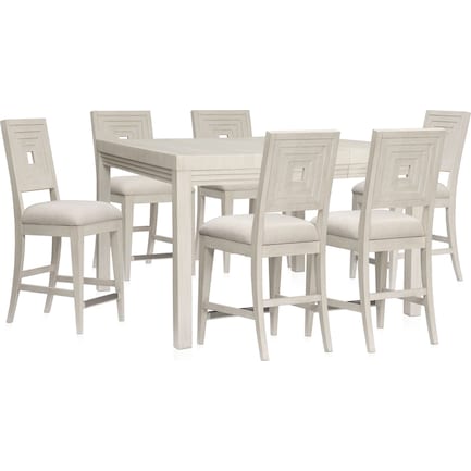 Arielle Counter-Height Dining Table and 6 Counter-Height Stools - Parchment