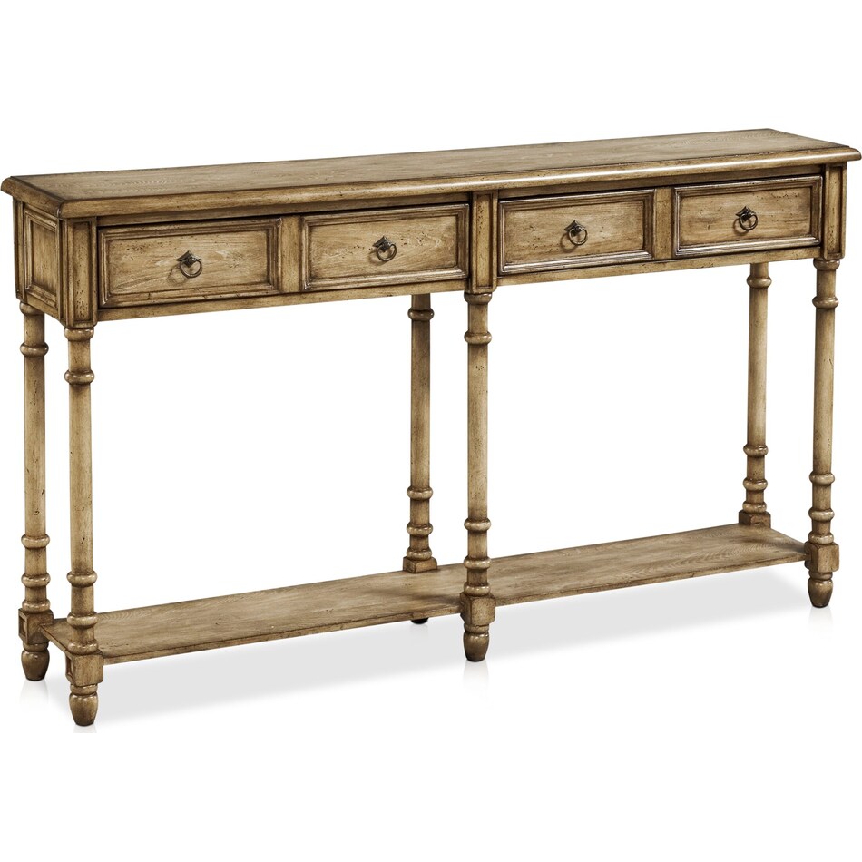arlayna light brown console table   