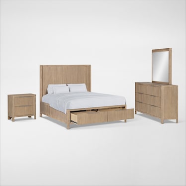 Arlo 6-Piece Storage Bedroom Set with Dresser, Mirror, and Nightstand