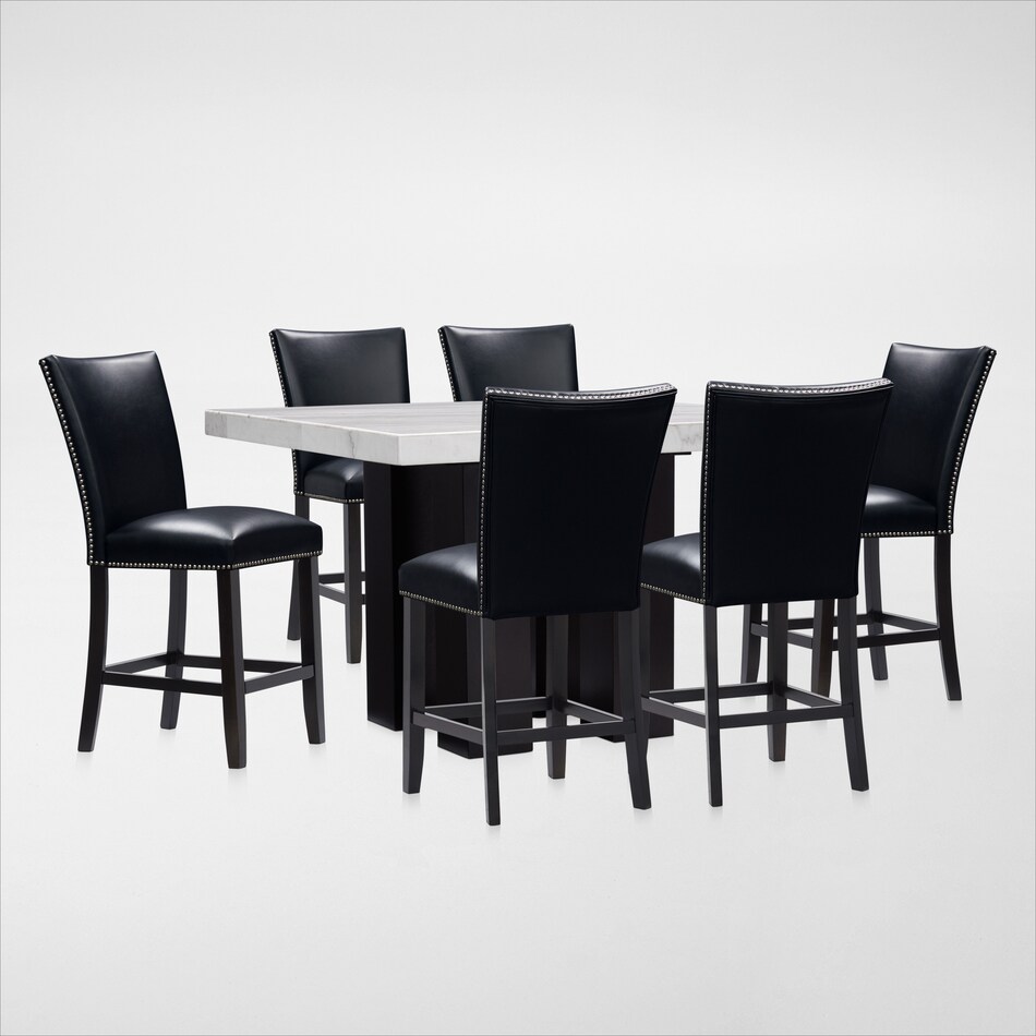 Artemis CounterHeight Marble Dining Table and 6 Upholstered Stools