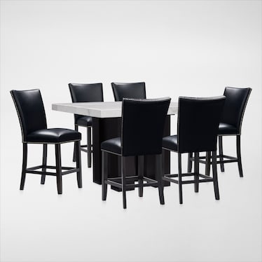 Artemis Marble Counter-Height Dining Table and 6 Upholstered Stools