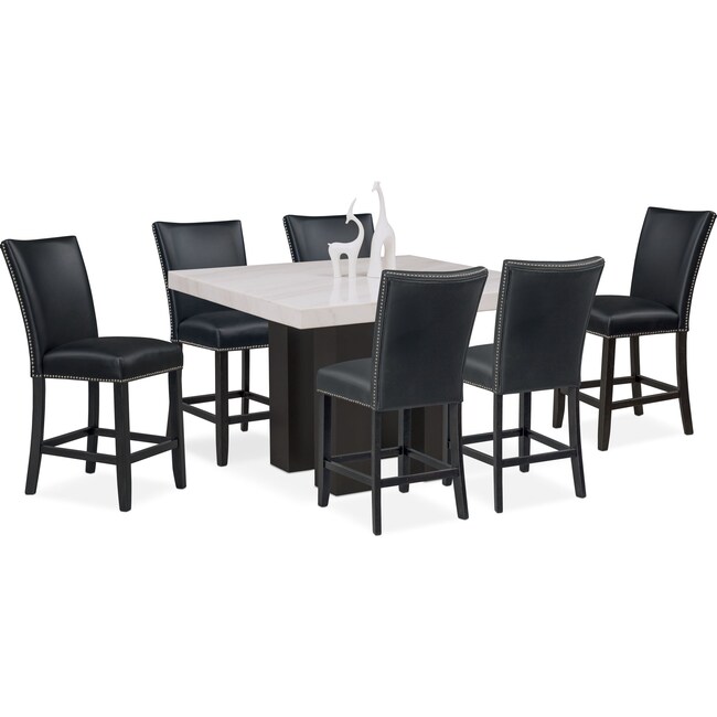 Dining Room Furniture - Artemis Counter-Height Marble Dining Table and 6 Upholstered Stools