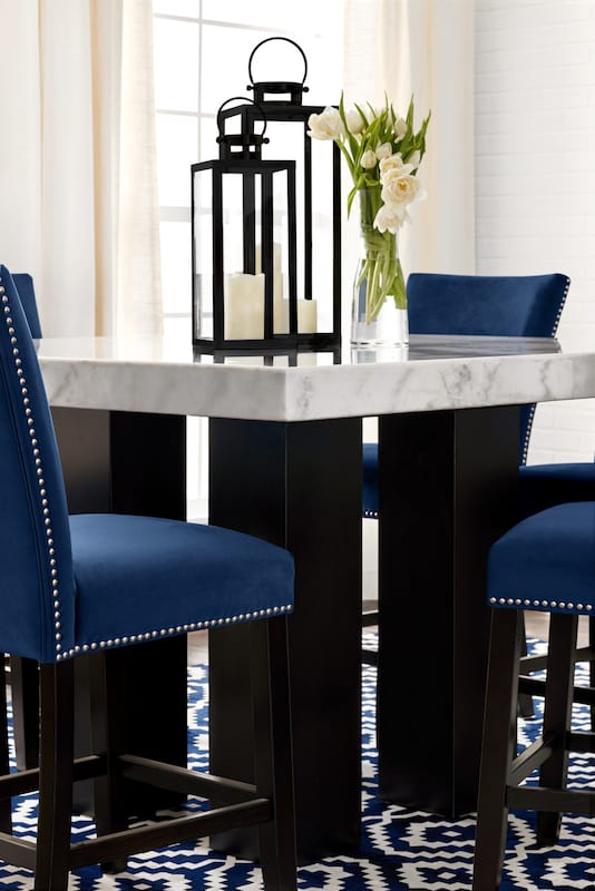 Artemis CounterHeight Marble Dining Table and 4 Upholstered Stools