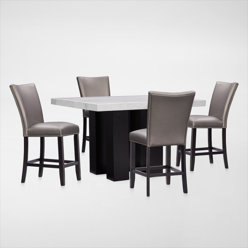Artemis CounterHeight Marble Dining Table and 4 Upholstered Stools