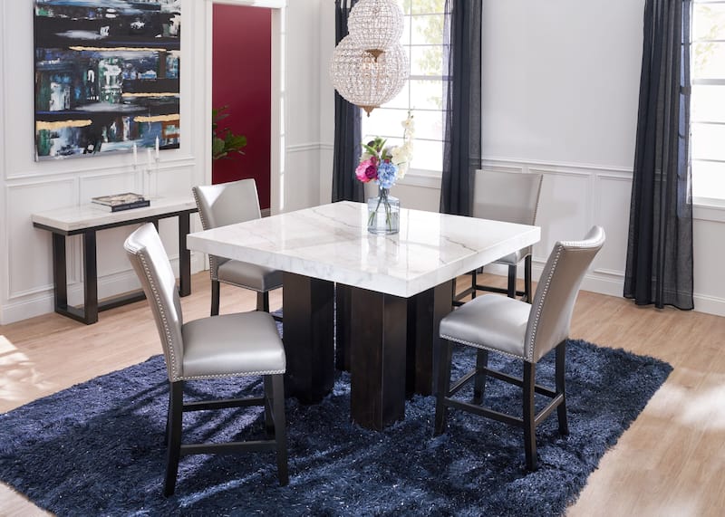 Artemis CounterHeight Marble Dining Table and 4 Upholstered Stools