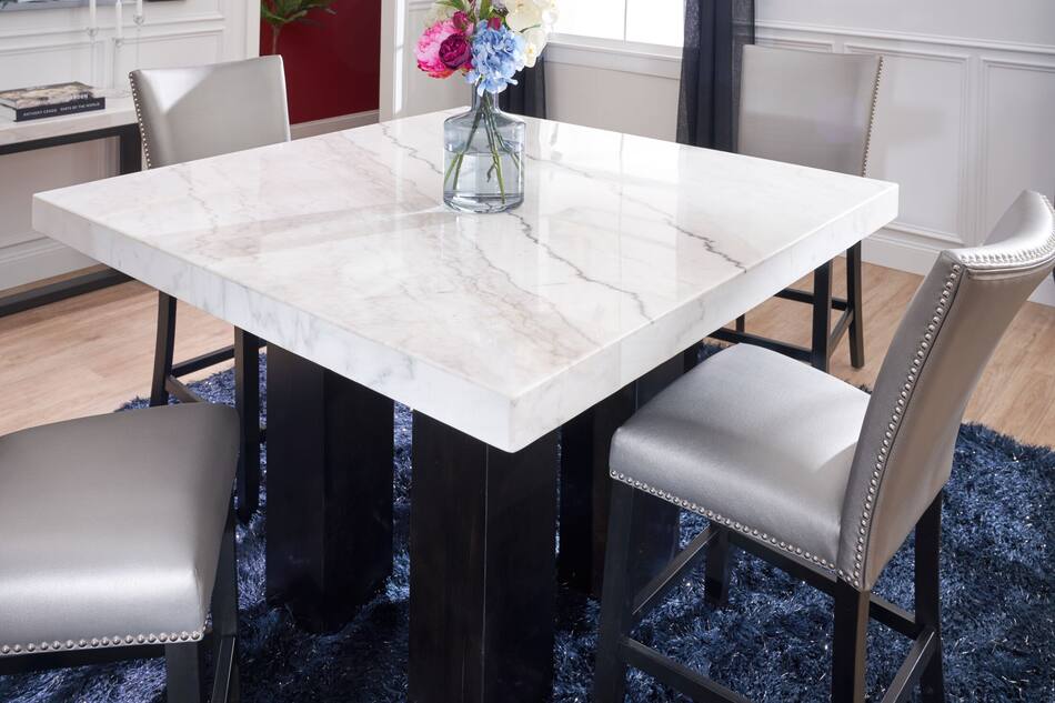 Artemis CounterHeight Marble Dining Table and 4 Upholstered Stools