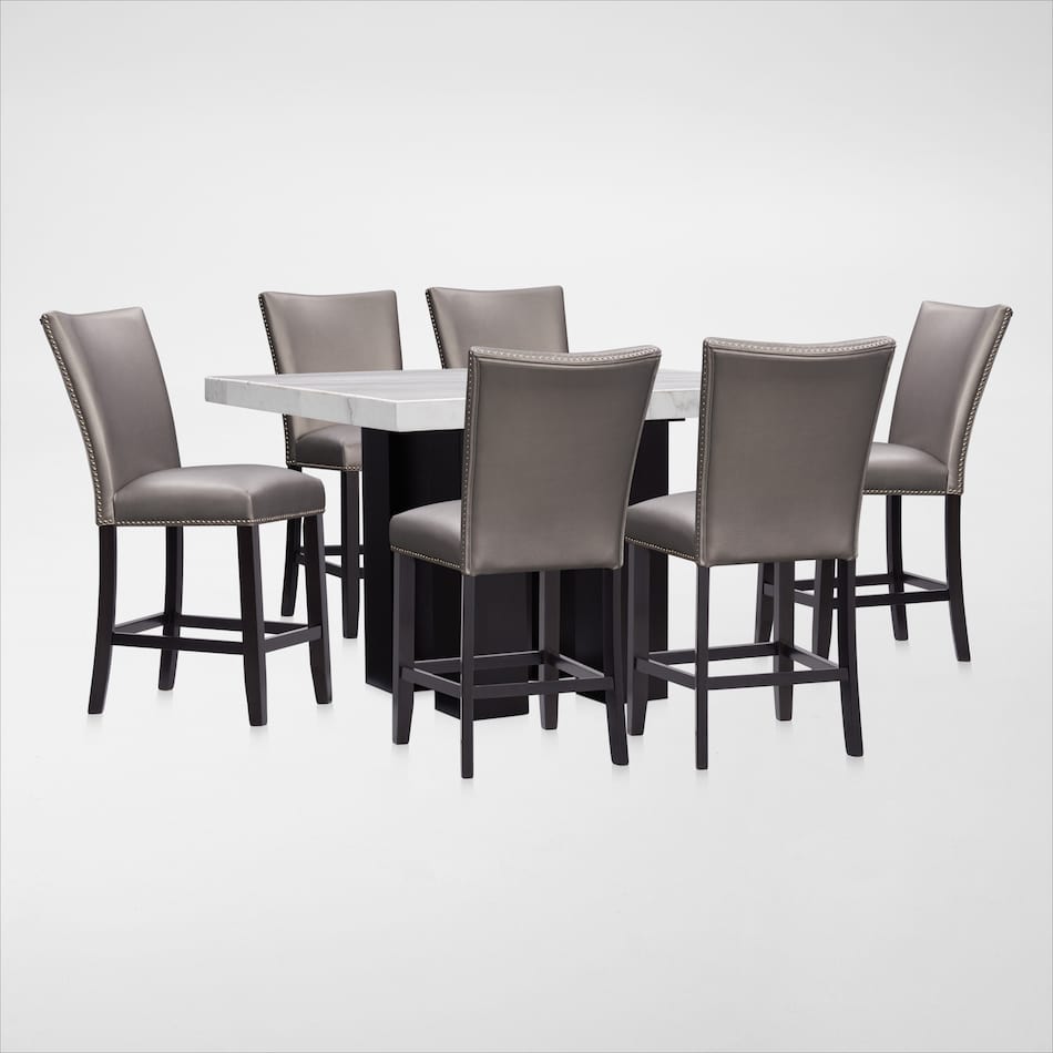 Artemis CounterHeight Marble Dining Table and 6 Upholstered Stools