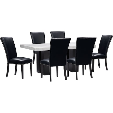 Artemis Marble Dining Table and 6 Upholstered Dining Chairs - Black