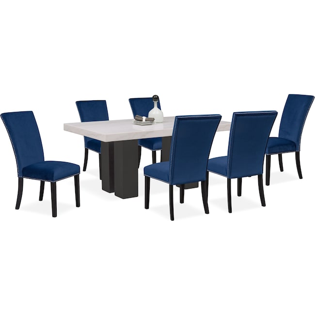 Dining Room Furniture - Artemis Marble Dining Table and 6 Upholstered Dining Chairs