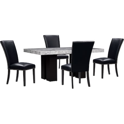 Artemis Marble Dining Table and 4 Upholstered Dining Chairs