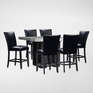 Artemis Counter-Height Marble Dining Table and 6 Upholstered Stools