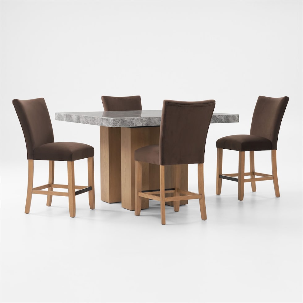 artemis gray marble brown natural legs  pc counter height dining room   
