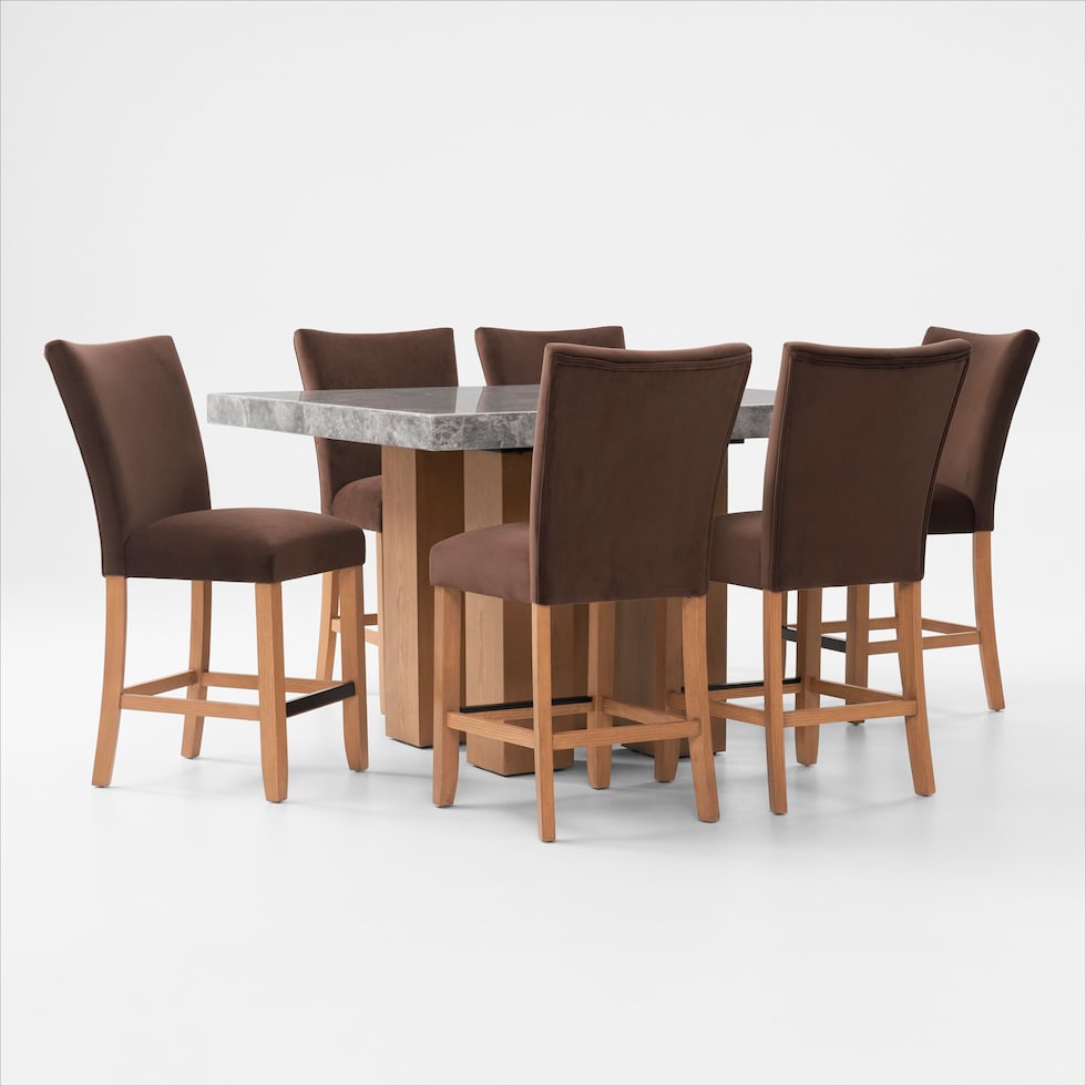 artemis gray marble brown natural legs  pc counter height dining room   